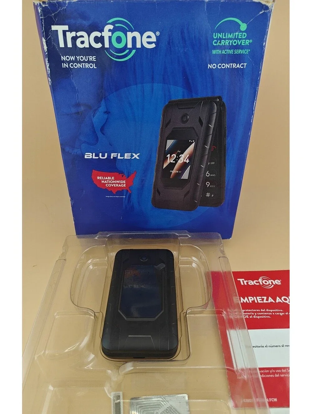 BLU Flex 8GB Tracfone Prepaid Flip Phone Black New Ready to Activate